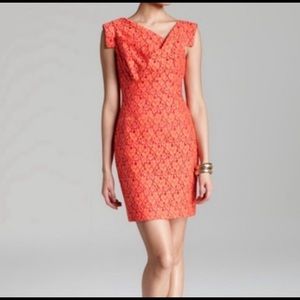 Black Halo Jackie O mini coral lace dress